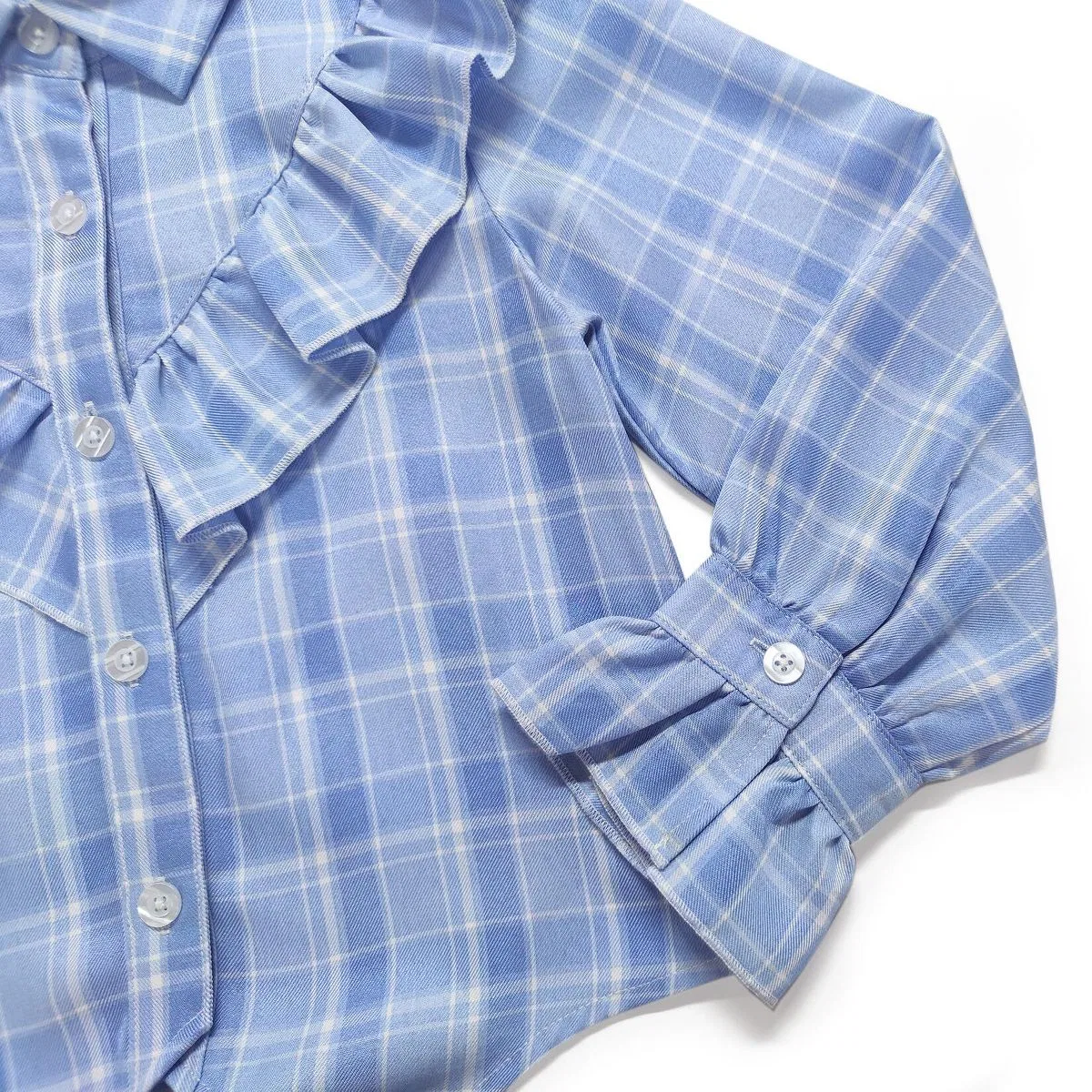 Детская рубашка для девочек с длинным рукавом KOJOOIN, Blue Plaid — фото 4