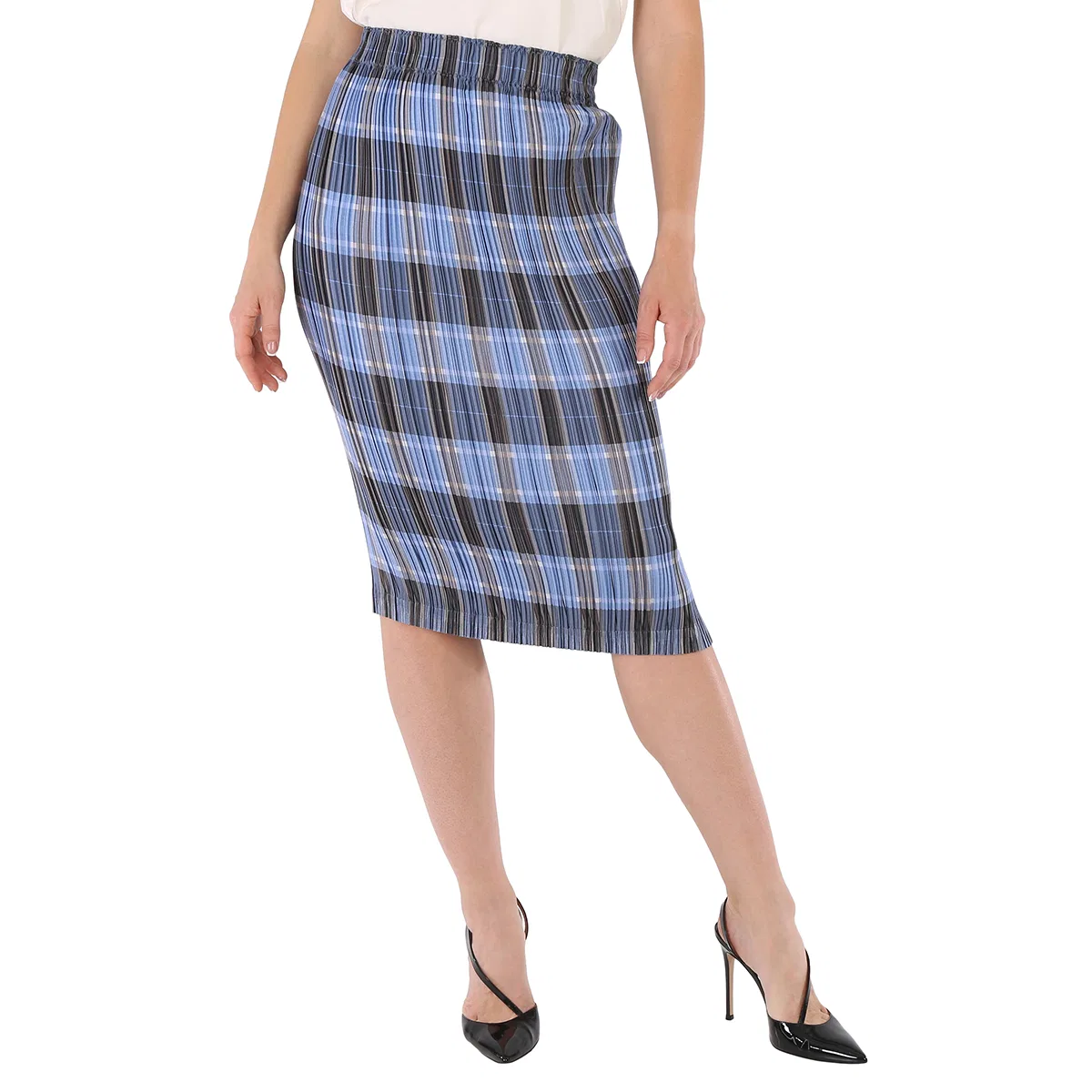 Юбка-карандаш плиссе с принтом Ladies Pale Blue Check Plisse Pleated Check Pencil Skirt Burberry, Pale Blue Check