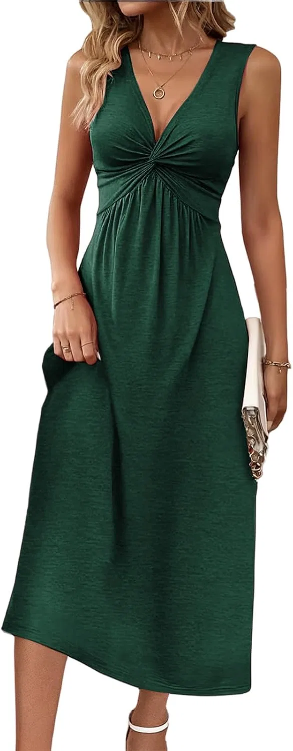 Женское летнее пляжное платье V-образным вырезом, Dark Green