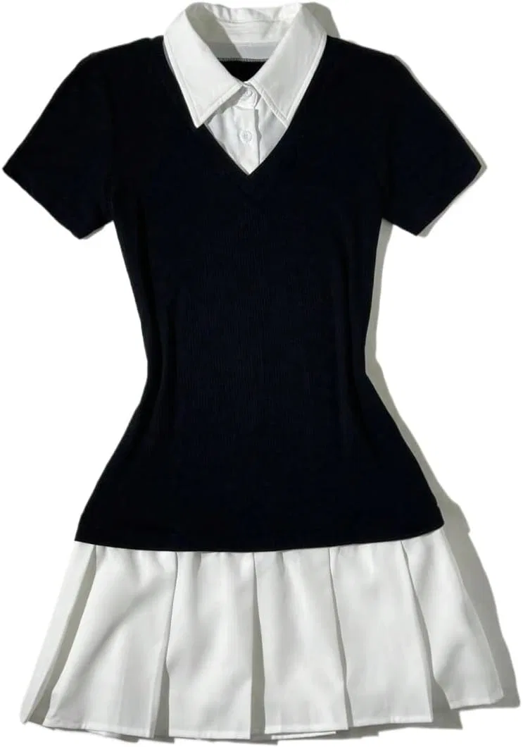 Женское A-силуэта мини-платье с цветблоком Casual, Black/White