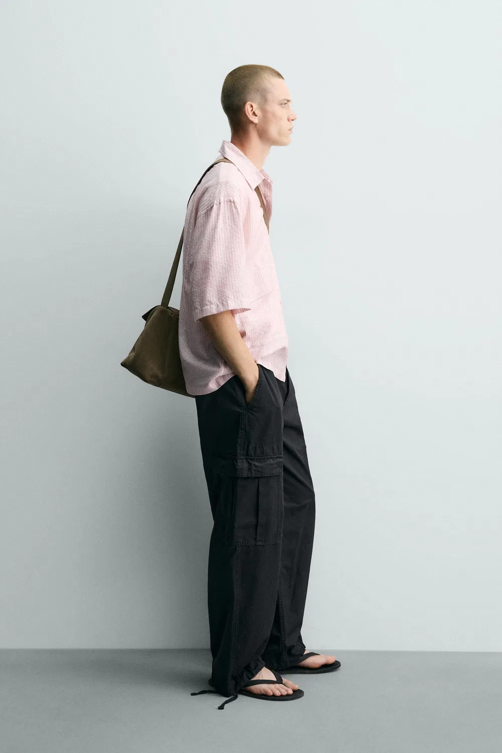 Рубашка из жаккарда с текстурированными полосами ZARA, Pale pink — фото 4