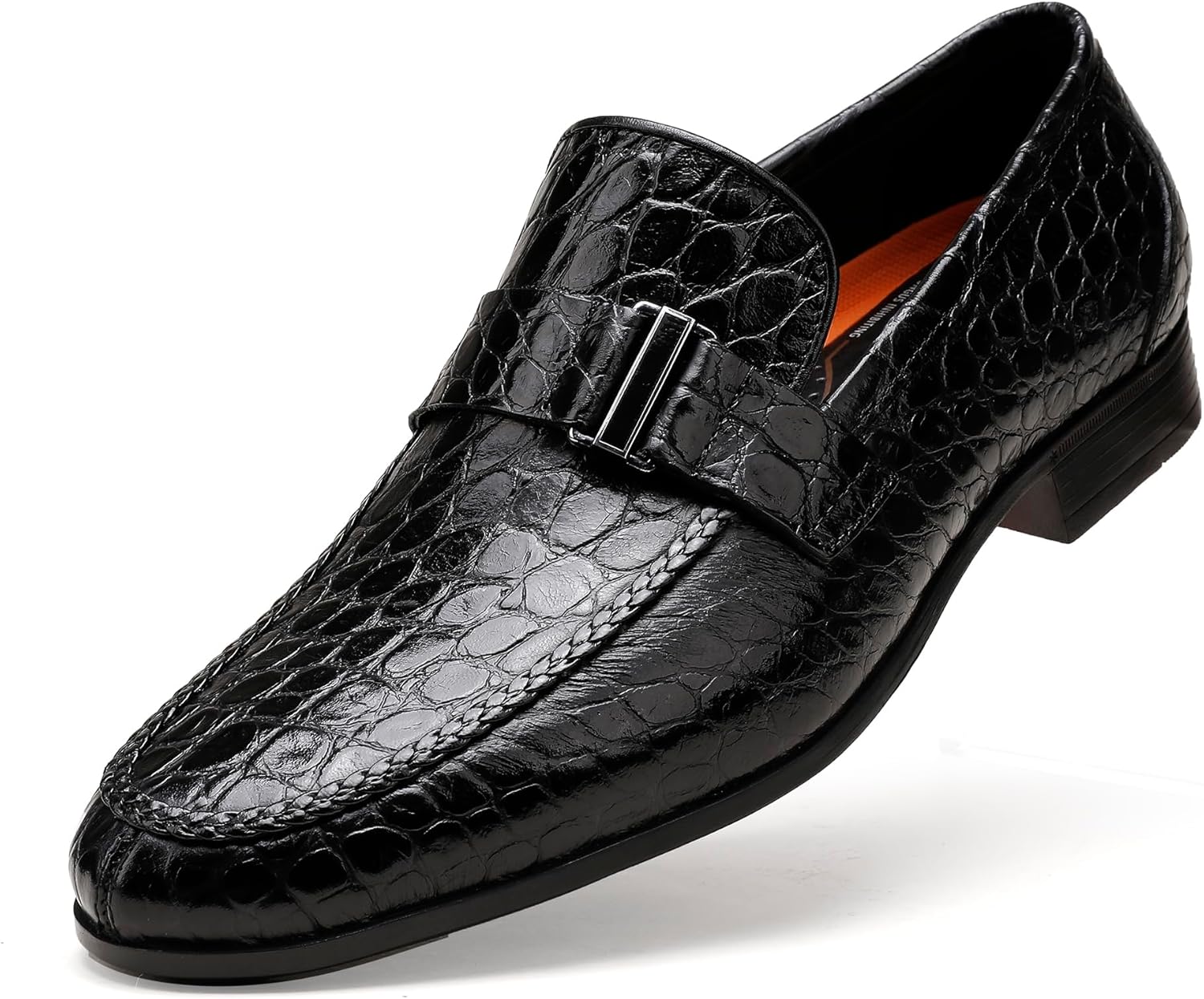 

Мужские кожаные пенни-лоферы, туфли с тиснением под крокодила, с мягкой подошвой, удобные повседневные и классические лоферы для деловых встреч и свадеб Generic, черный
