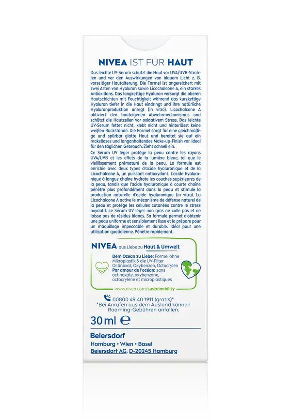 Солнцезащитная сыворотка с SPF 50+ Sun uv face primer serum lsf 50+ 30ml Nivea, 30 мл — фото 2
