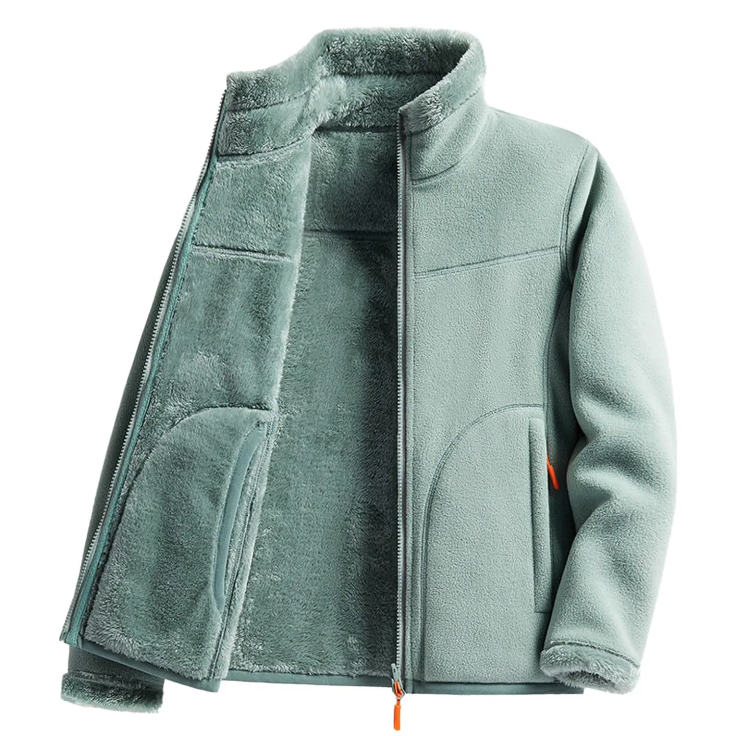 Женское утепленное пальто на флисе с принтом, модель Sherpa Lined Coats Women Fleece Teddy Winter Warm Full Zipper Solid Color Jackets Fluffy Fluffy Casual Comfortable Soft Furry Jackets With Pockets, Verde menta