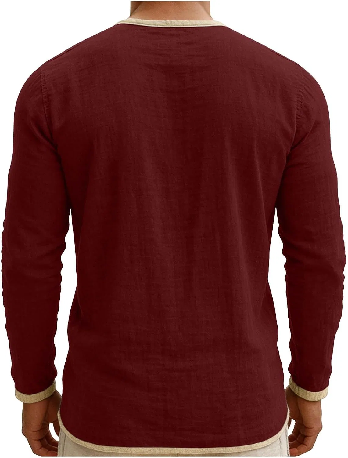 Мужская хлопковая рубашка-поло с длинным рукавом Henley, Wine — фото 4