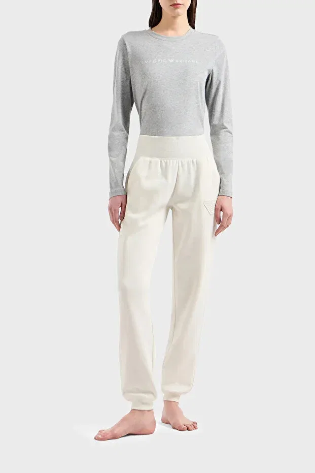 Женские брюки хлопковые джоггеры Basics Emporio Armani, Ecru