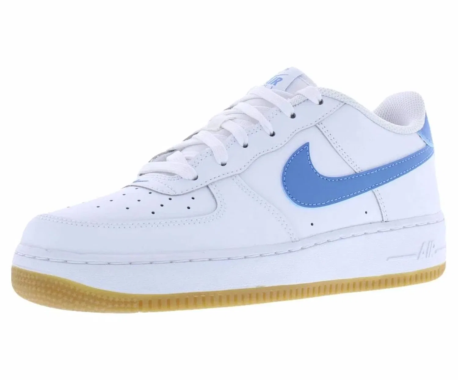 Детские кроссовки Nike Air Force 1 из кожи, White/Gum Light Brown/Blue Beyond — фото 2