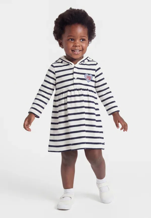 Платье-джемпер полосатое Bebe debout Petit Bateau, marshmallow/smoking