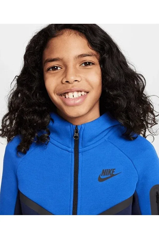Детское худи для мальчиков с капюшоном Sportswear Tech Fleece Full-Zip Hoodie Nike, Navy Blue — фото 3