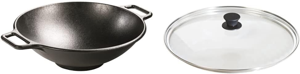 

Lodge BOLD 14-дюймовый приправленный чугунный вок; Компания Design-Forward Cookware & Manufacturing GL15 Крышка из закаленного стекла, 15 дюймов, прозрачная