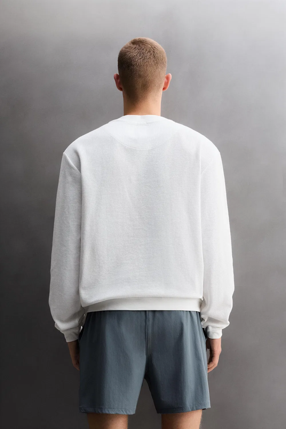 ТРЕНИРОВОЧНАЯ толстовка с круглым вырезом из вафельной вязки ZARA, White — фото 3