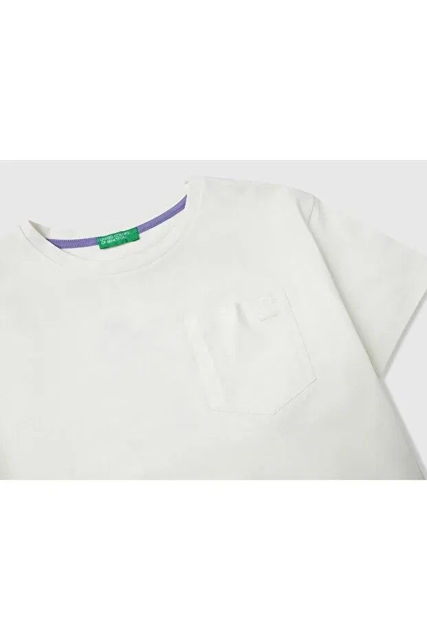 Детская хлопковое футболка с коротким рукавом United Colors Of Benetton, Ecru — фото 3