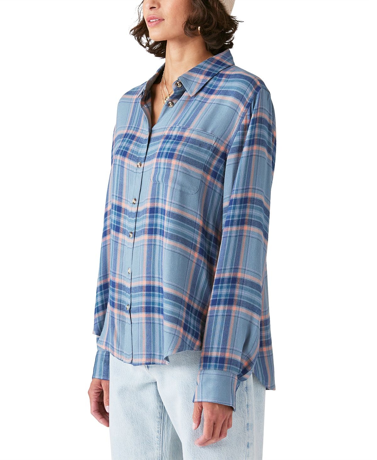 Женская клетчатая рубашка бойфренда на пуговицах Lucky Brand, мульти — фото 4