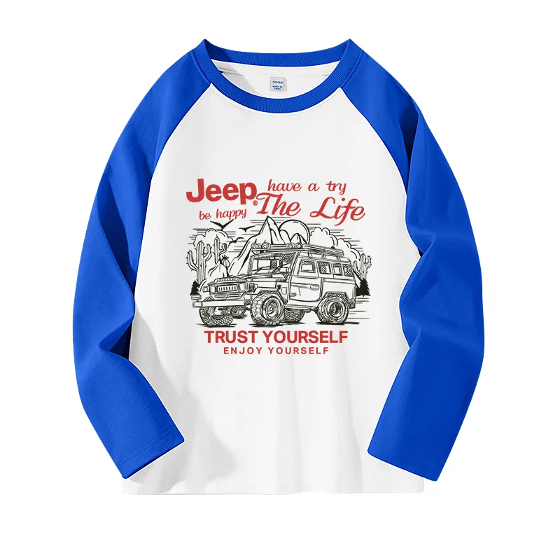 Детская футболка с принтом Trail Running Sketch Jeep, Royal Blue/E Trail Running Sketch