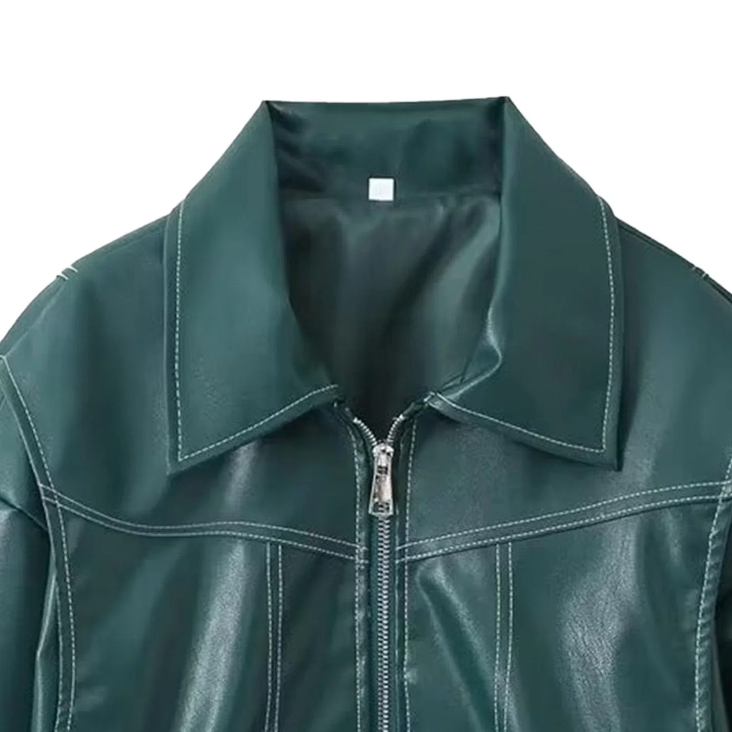 Женское пальто из экокожи с длинным рукавом Oversized Leather Outerwear Vintage Coat, Verde — фото 4