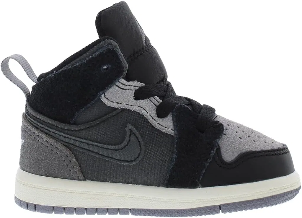 Детские кроссовки для мальчиков Jordan 1 Mid SE Nike, Black/Cement Grey/Light Graphite — фото 2
