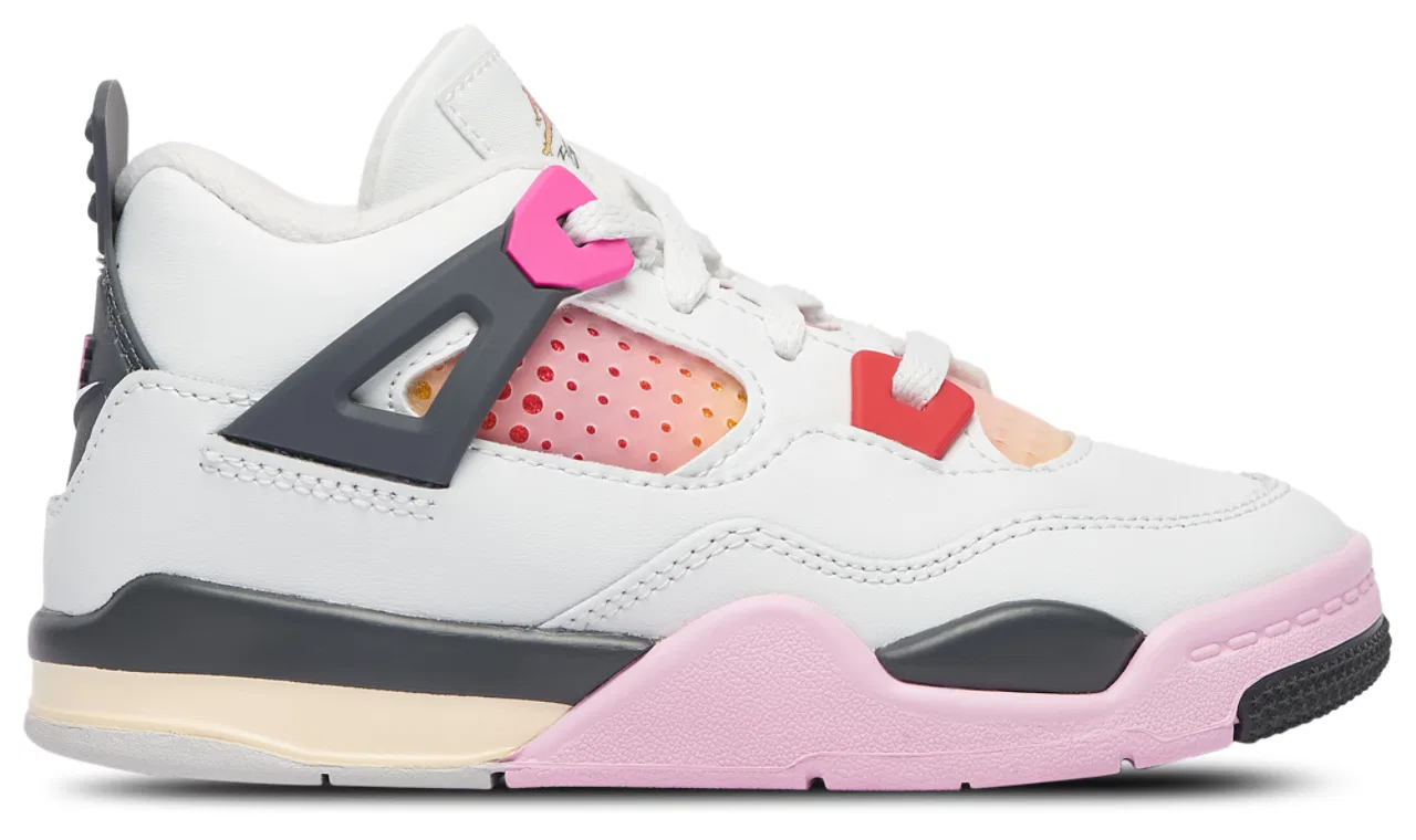 Детские кроссовки для девочек с верхом из кожи и нубука Jordan Retro 4 Jordan, Off White/Gray/Pink