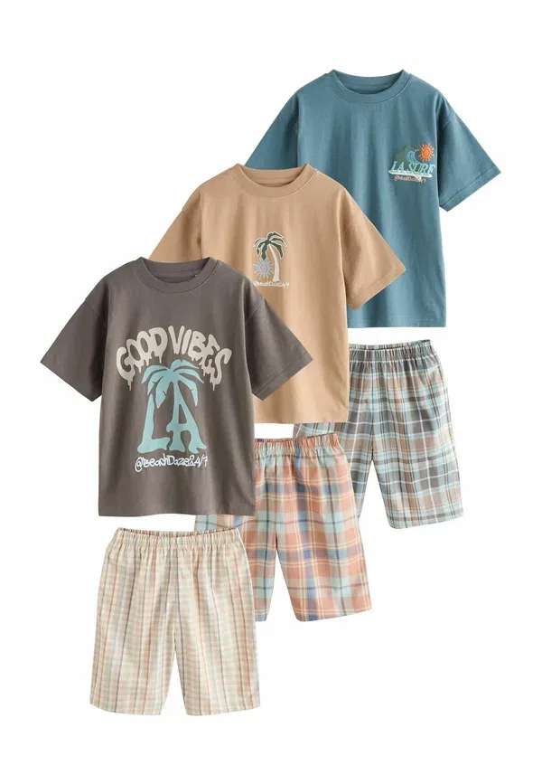Комплект пижамы из 3 предметов, Regular fit, pyjama set, Next, серый, голубой, клетка