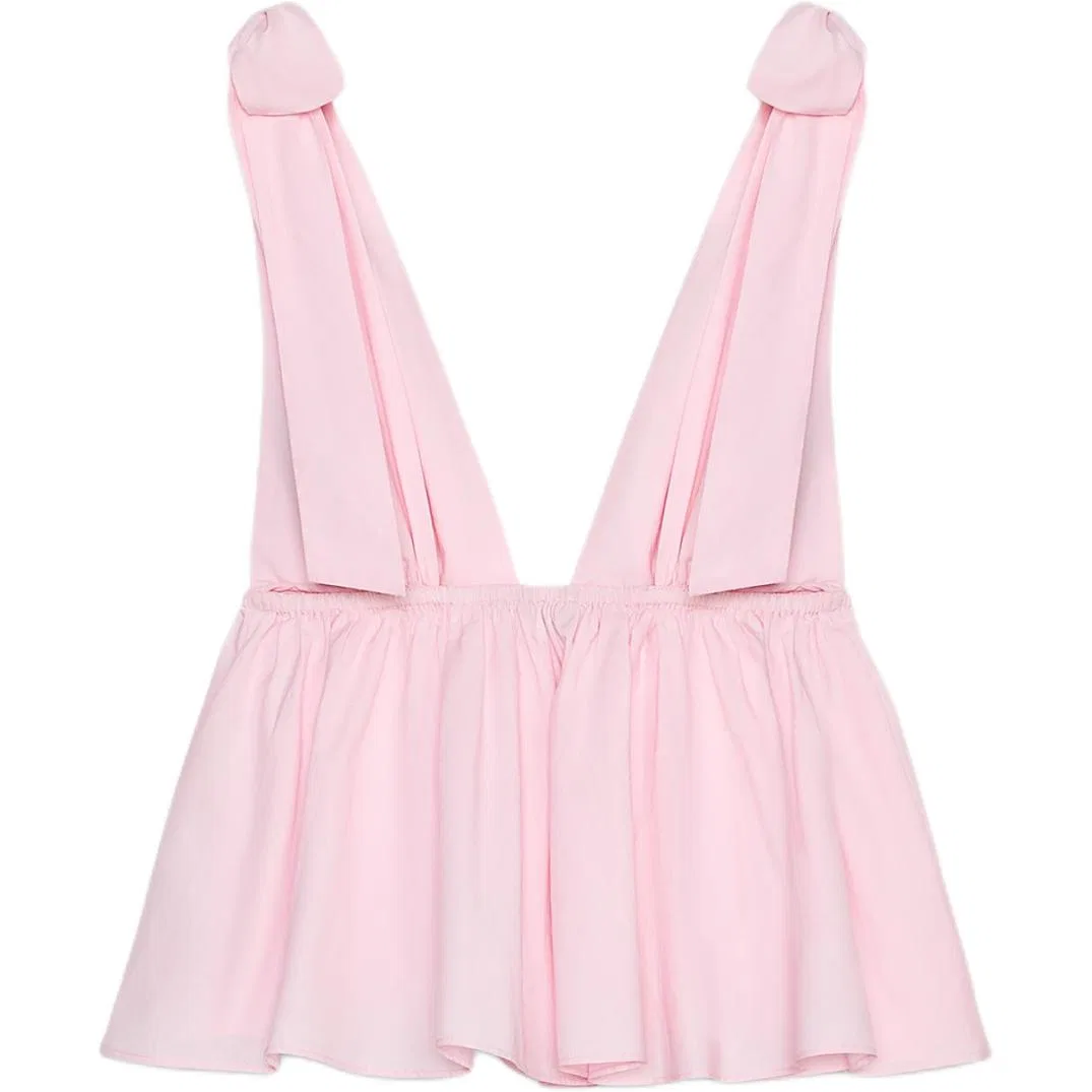 Женский топ без рукавов с V-образным вырезом ZARA, Light Pink Red — фото 3