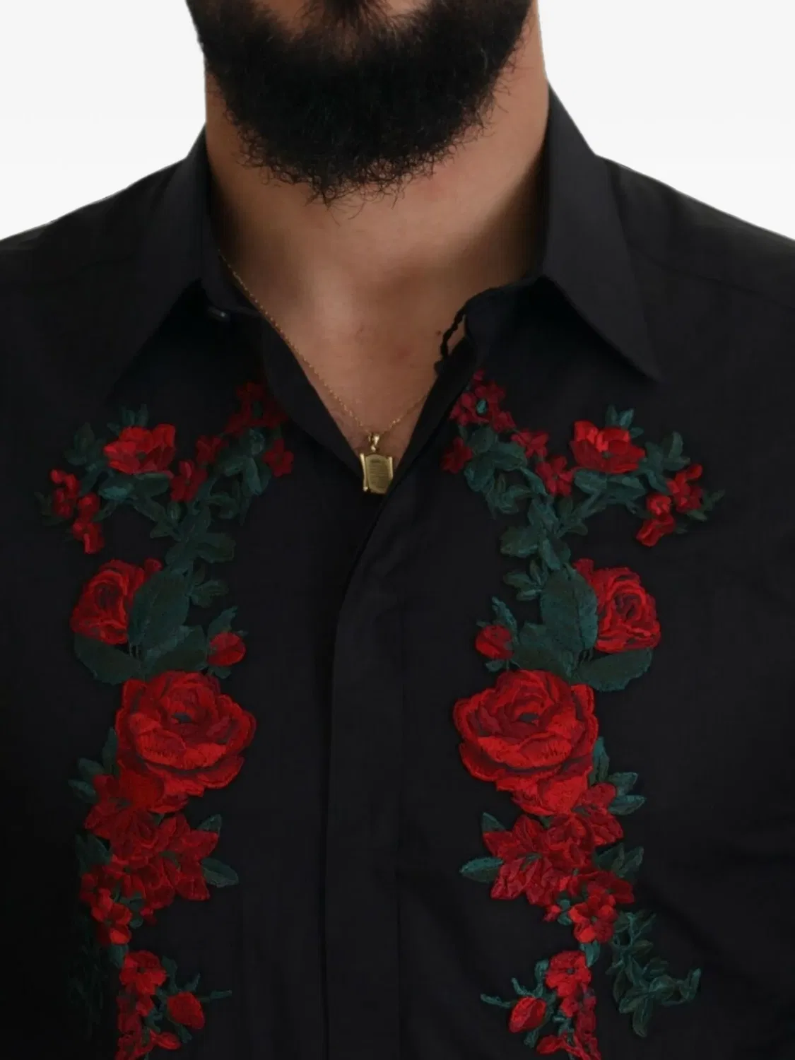 Рубашка с цветочной вышивкой, черная Dolce & Gabbana, черный — фото 4