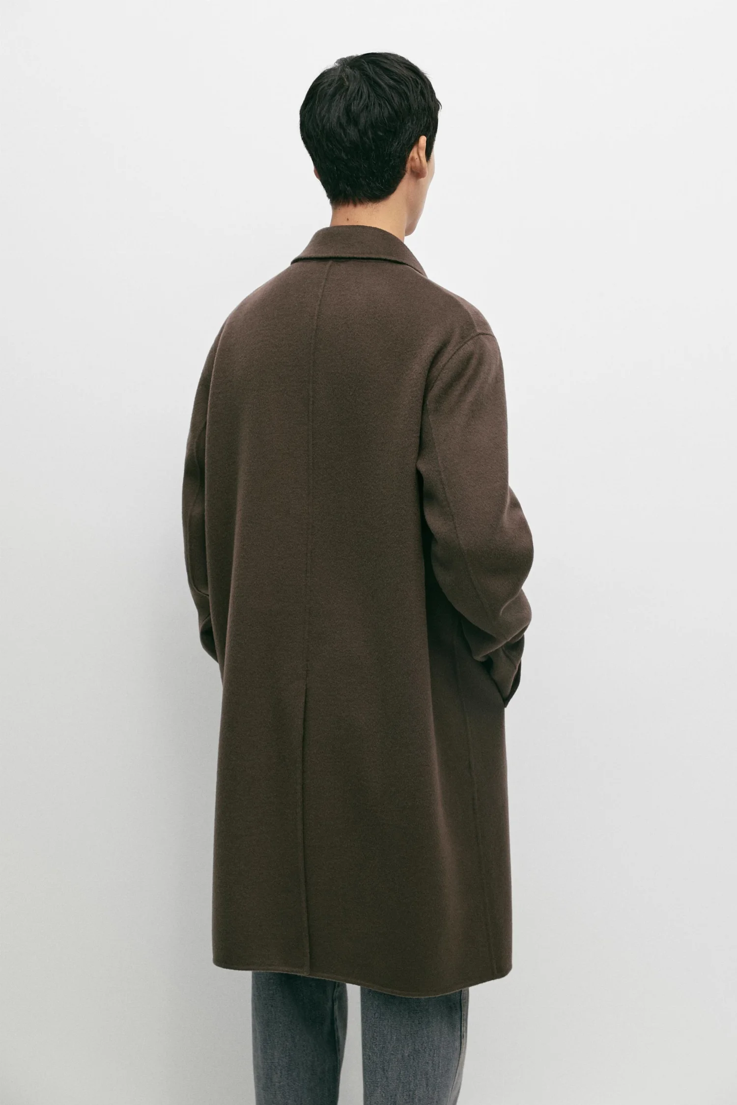 Пальто Massimo Dutti Long Wool Blend, темный хаки — фото 3