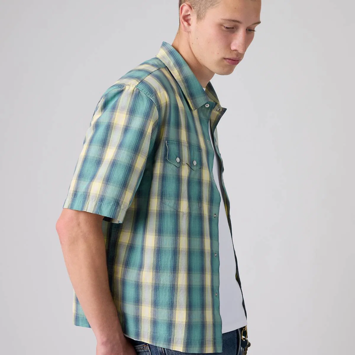 Свободная рубашка в стиле вестерн с коротким рукавом Levi's, Harryson Shadow Plaid Mineral Blue - Multi-Color — фото 2