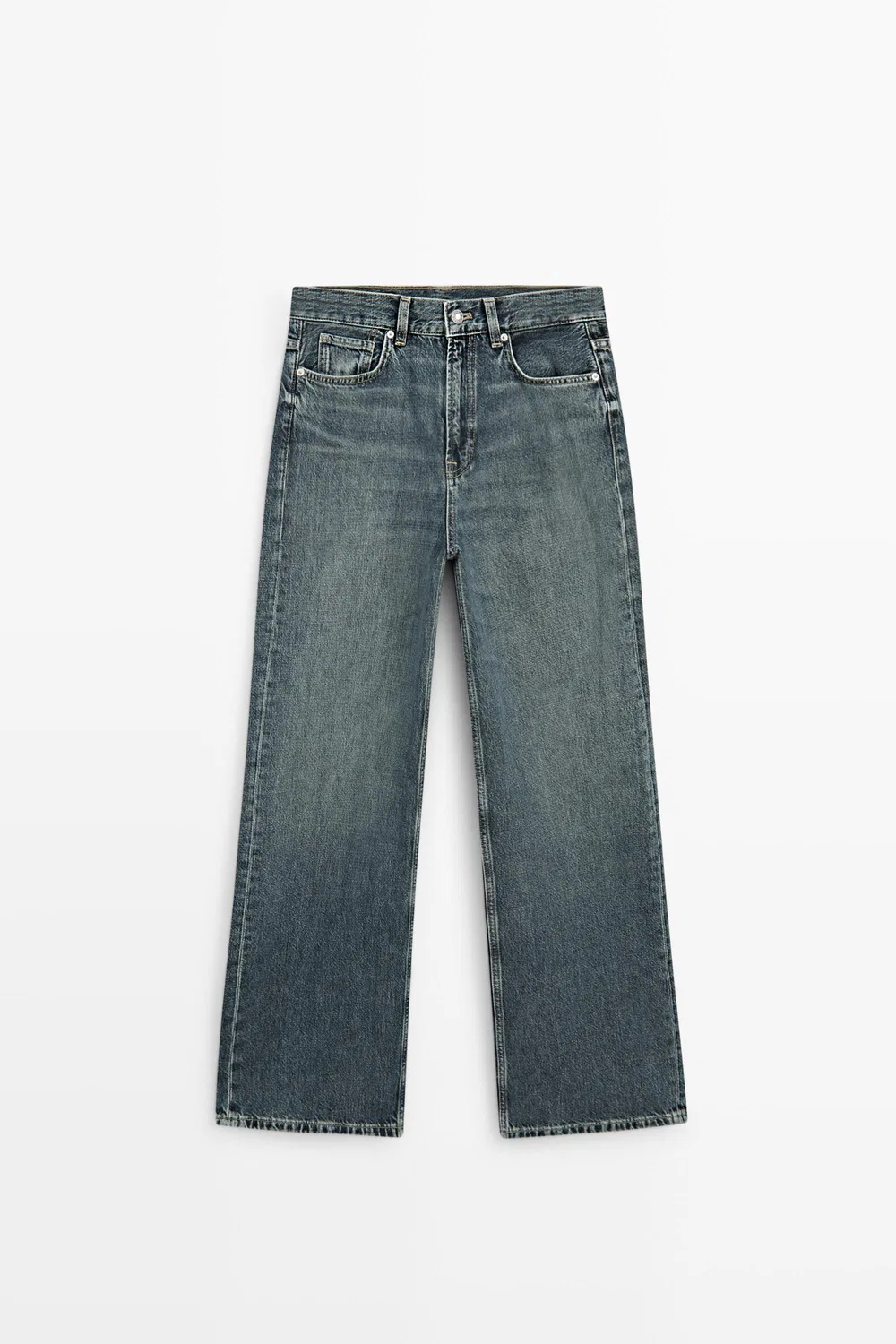 Джинсы Massimo Dutti High-Waist Wide-Leg, темно-синий — фото 2