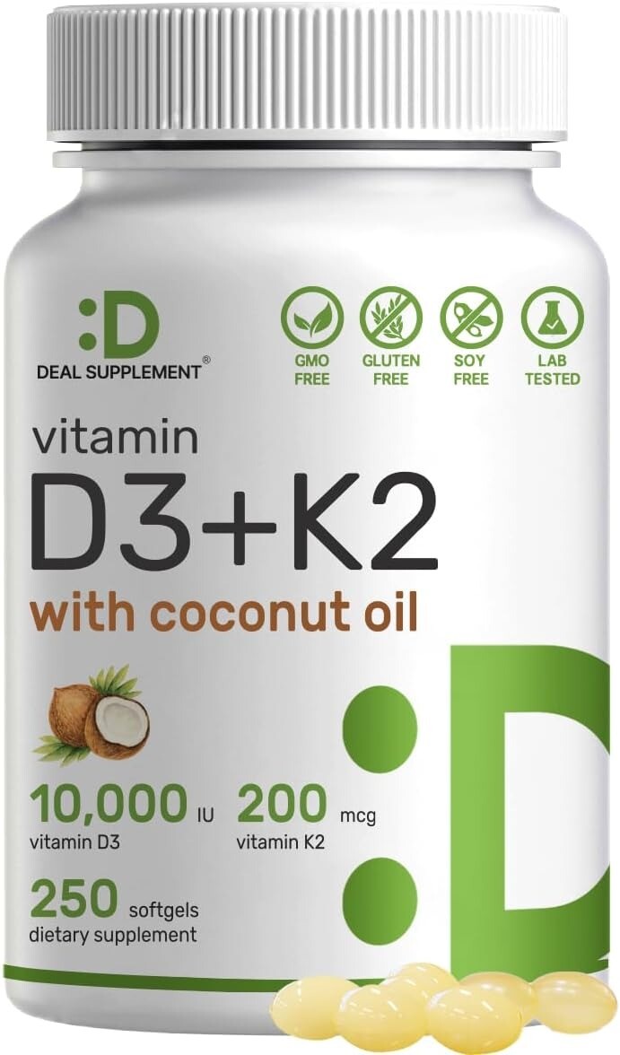 

Витамин D3 Deal Supplement 10 000 МЕ + K2 MK7 200 мкг, 250 капсул