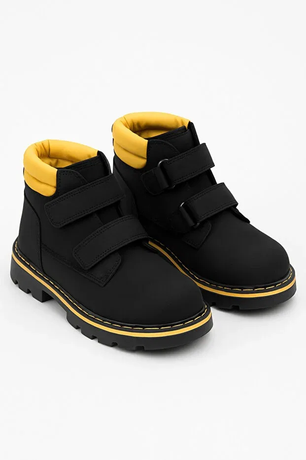 Детские ботинки для девочек на липучке Zilvana, Yellow-Black — фото 3