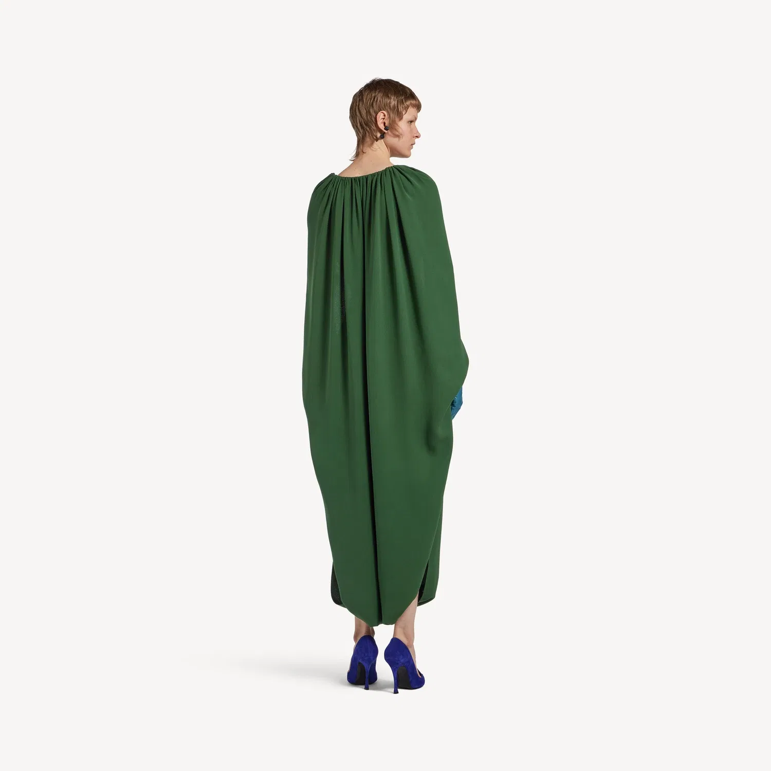 Женское драпированное платье-накидка цвета бутылочной зелени Balenciaga, зеленый — фото 4