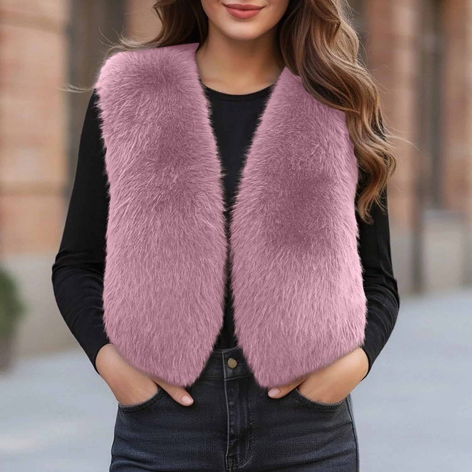 Женский жилет без рукавов из искусственного меха, Colore: rosa — фото 2