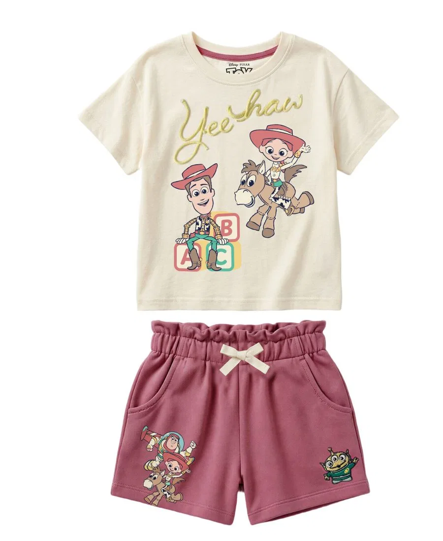 Комплект из футболки и шорт, с принтом Woody и Jessie Disney, Beige Dusty Rose