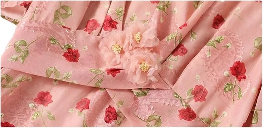 Женское платье-трапеция с цветочным принтом, с коротким рукавом, Vintage Summer, розовый — фото 3
