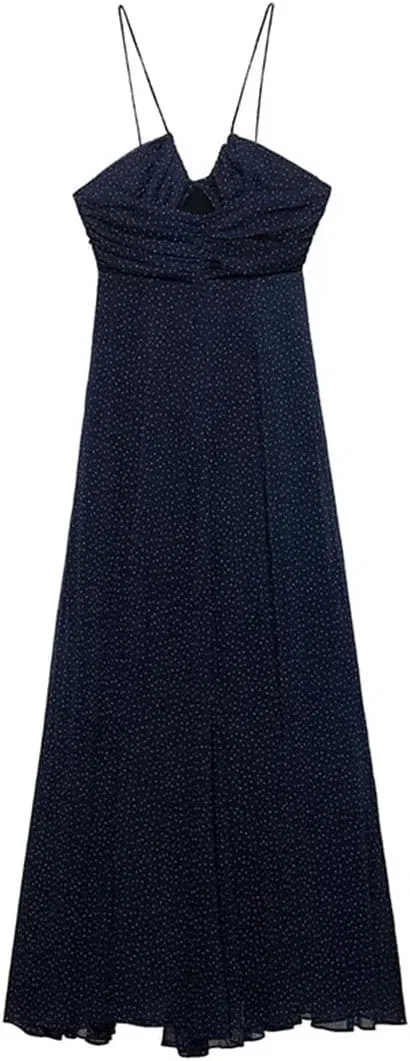 Женское A-силуэта платье миди с V-вырезом, Dark Blue — фото 2