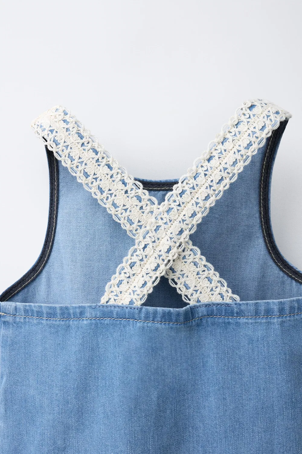 Вязаный крючком топ из джинсовой ткани ZARA, Blue — фото 4