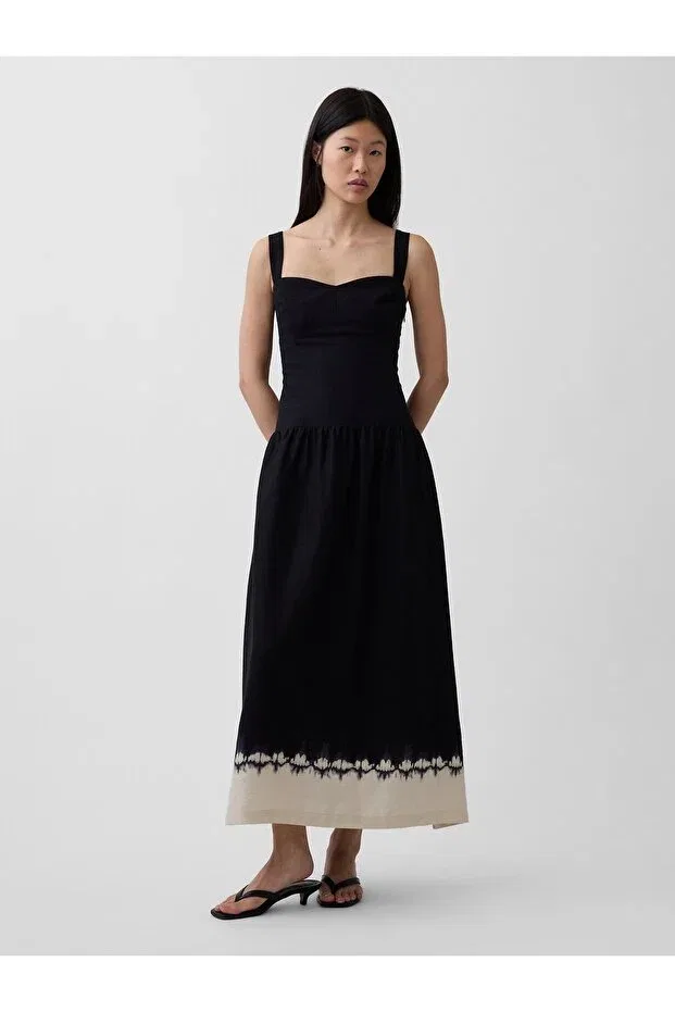Женское платье-корсет с заниженной талией из льняной смеси Gap, Black-002