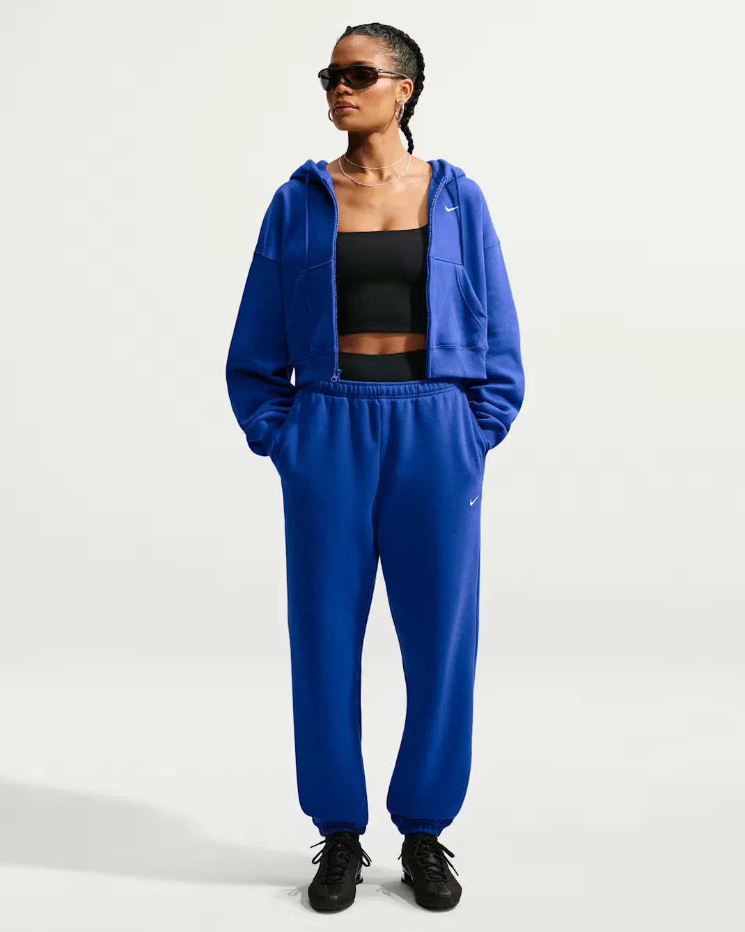 Женская укороченная толстовка оверсайз на молнии Nike Studio Fleece Medium Weight, Old Royal/Sail — фото 4