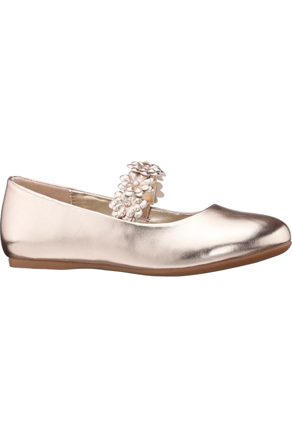 Детские балетки с цветочной аппликацией на ремешке Rozy Nina, Gold Metallic
