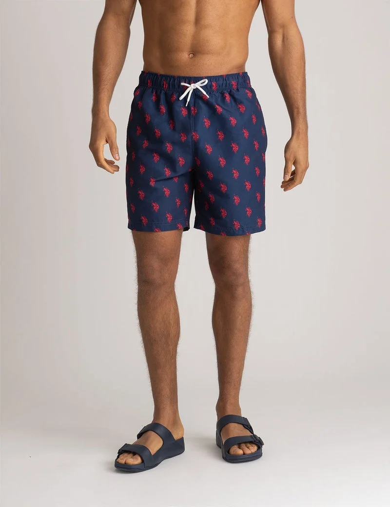 Мужские шорты для плавания U.S. Polo Assn. 7" All Over Logo Print, темно-синий — фото 3