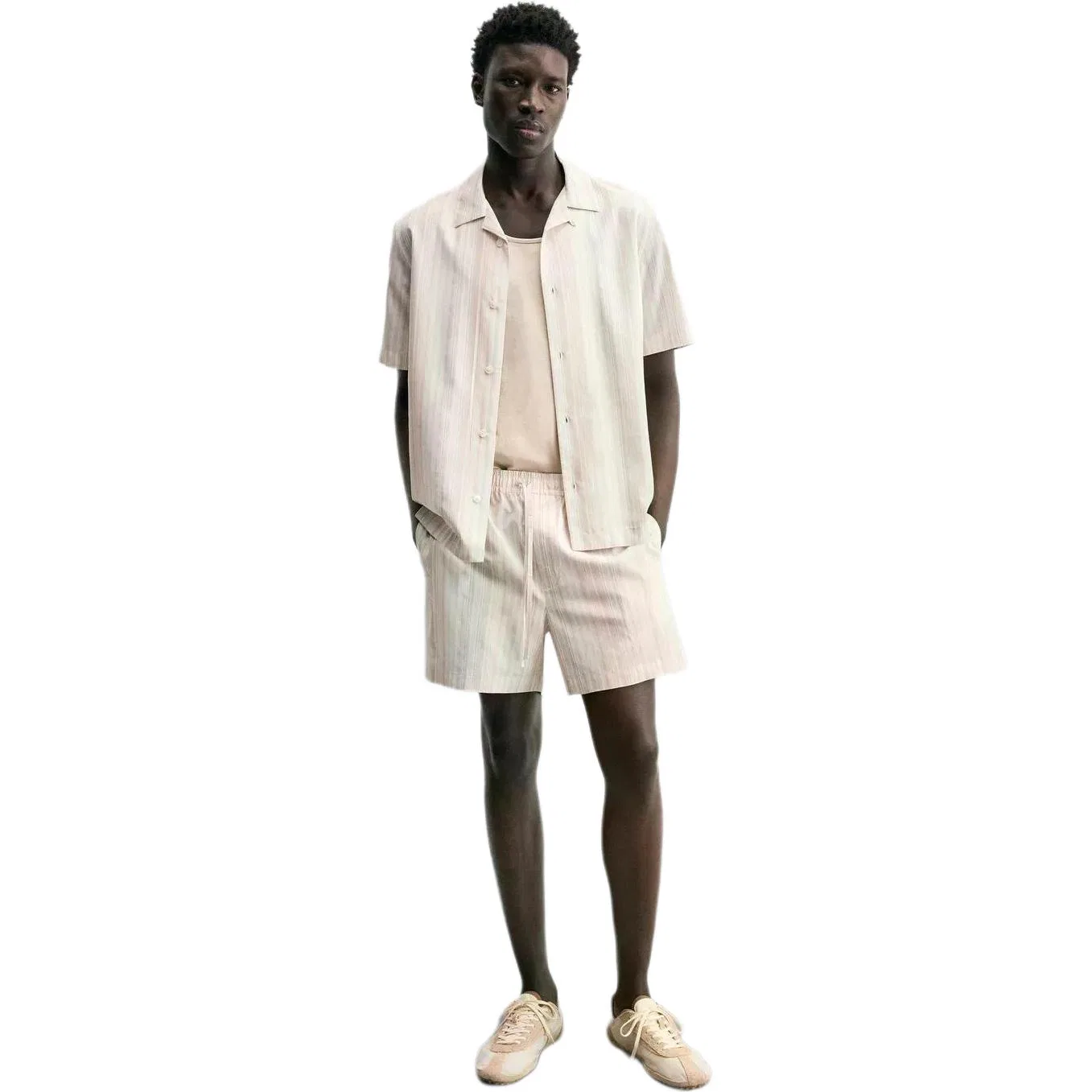Мужская рубашка с отложным воротником прямого кроя Light Beige ZARA, Light Beige — фото 4