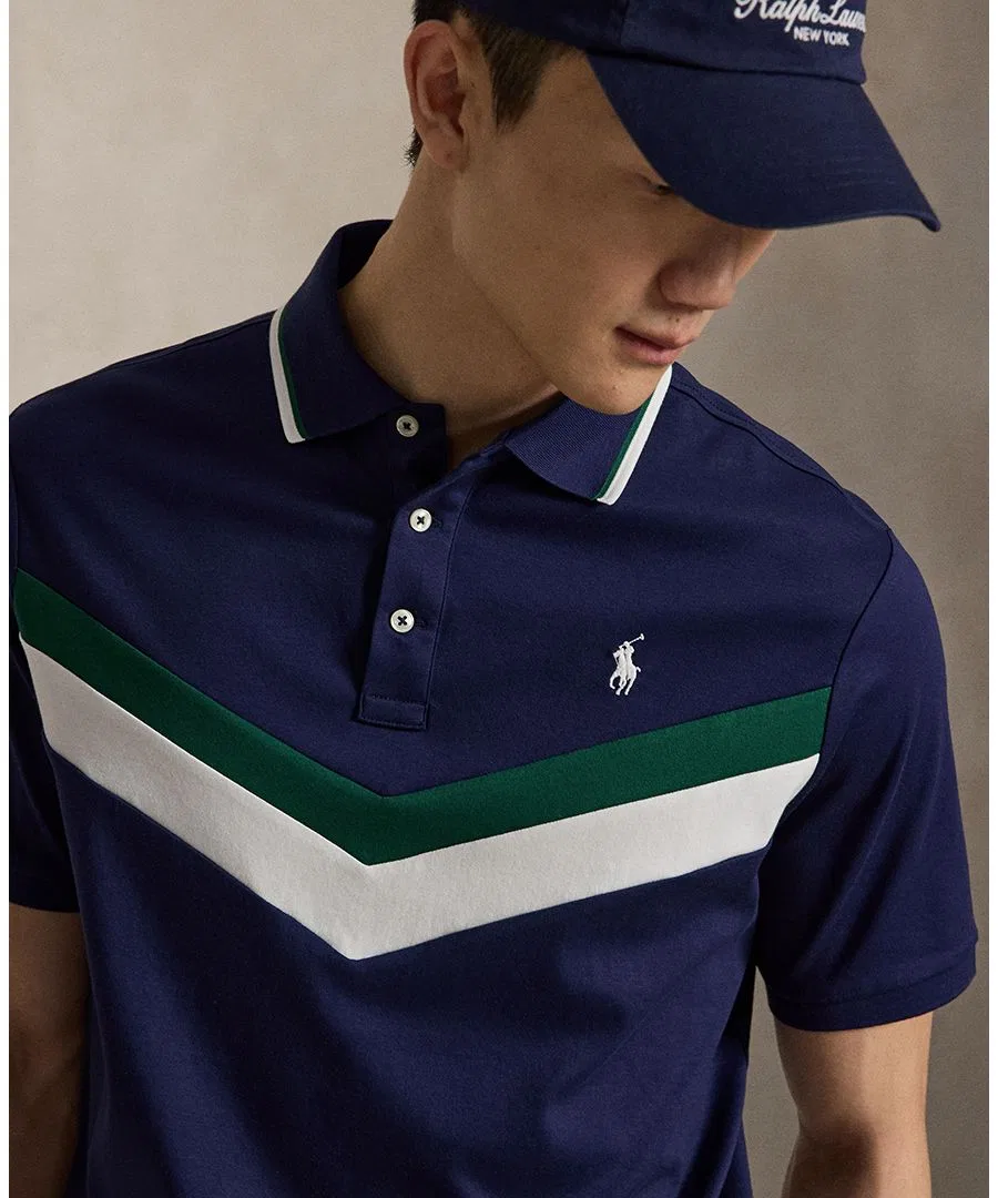 Мужская классическая рубашка-поло с коротким рукавом Polo Ralph Lauren, Newport Navy — фото 3