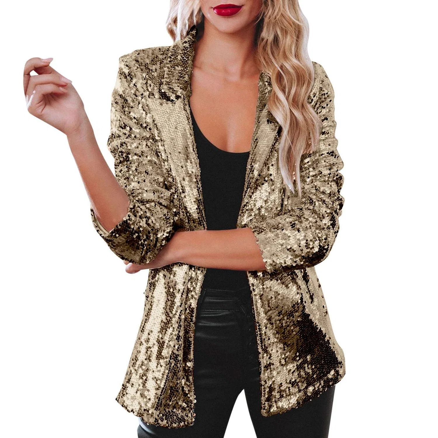 Женский жакет с пайетками с длинным рукавом Blazer with paillettes, Oro — фото 4