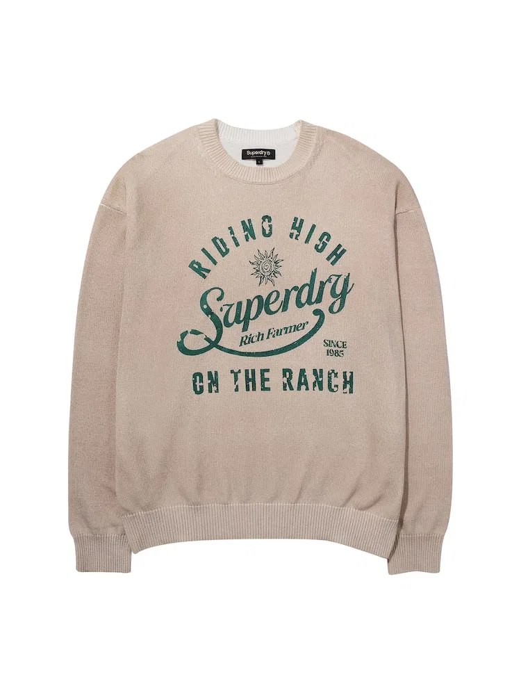 Свитер хлопковый стираемый, модель Washer SUPERDRY, Beige — фото 3