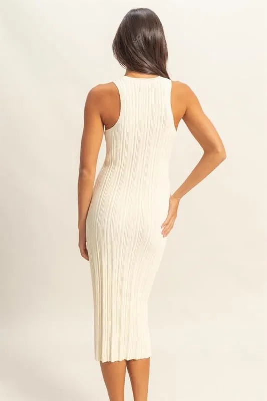Женское облегающее платье с круглым вырезом Ribbed Knit, White — фото 4