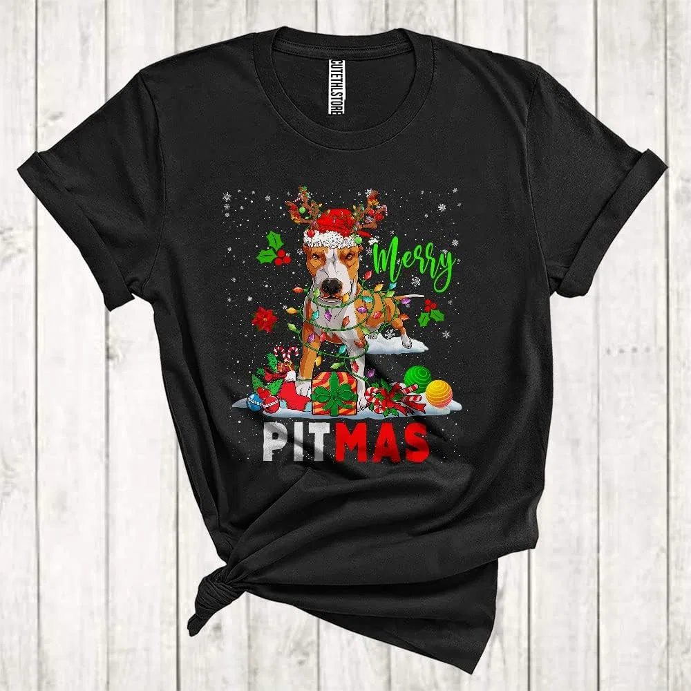 Унисекс футболка с принтом Pit Bull Merry Pitmas, Black — фото 2