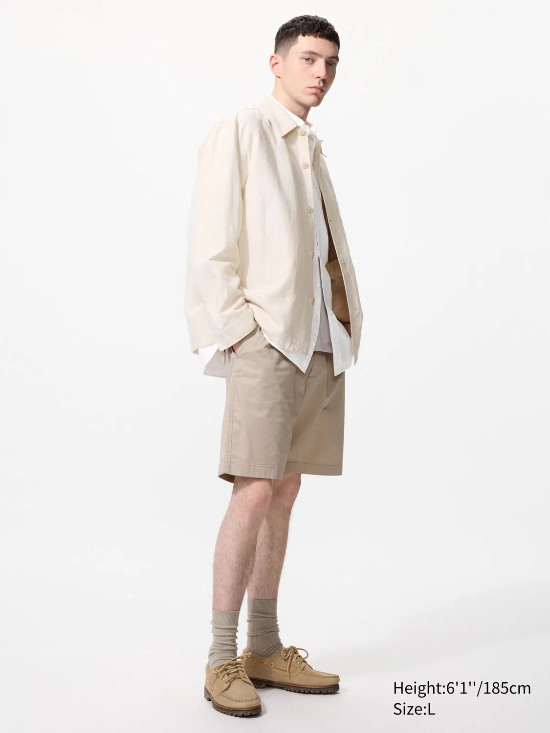 Шорты Uniqlo, эластичные, повседневные, бежевый