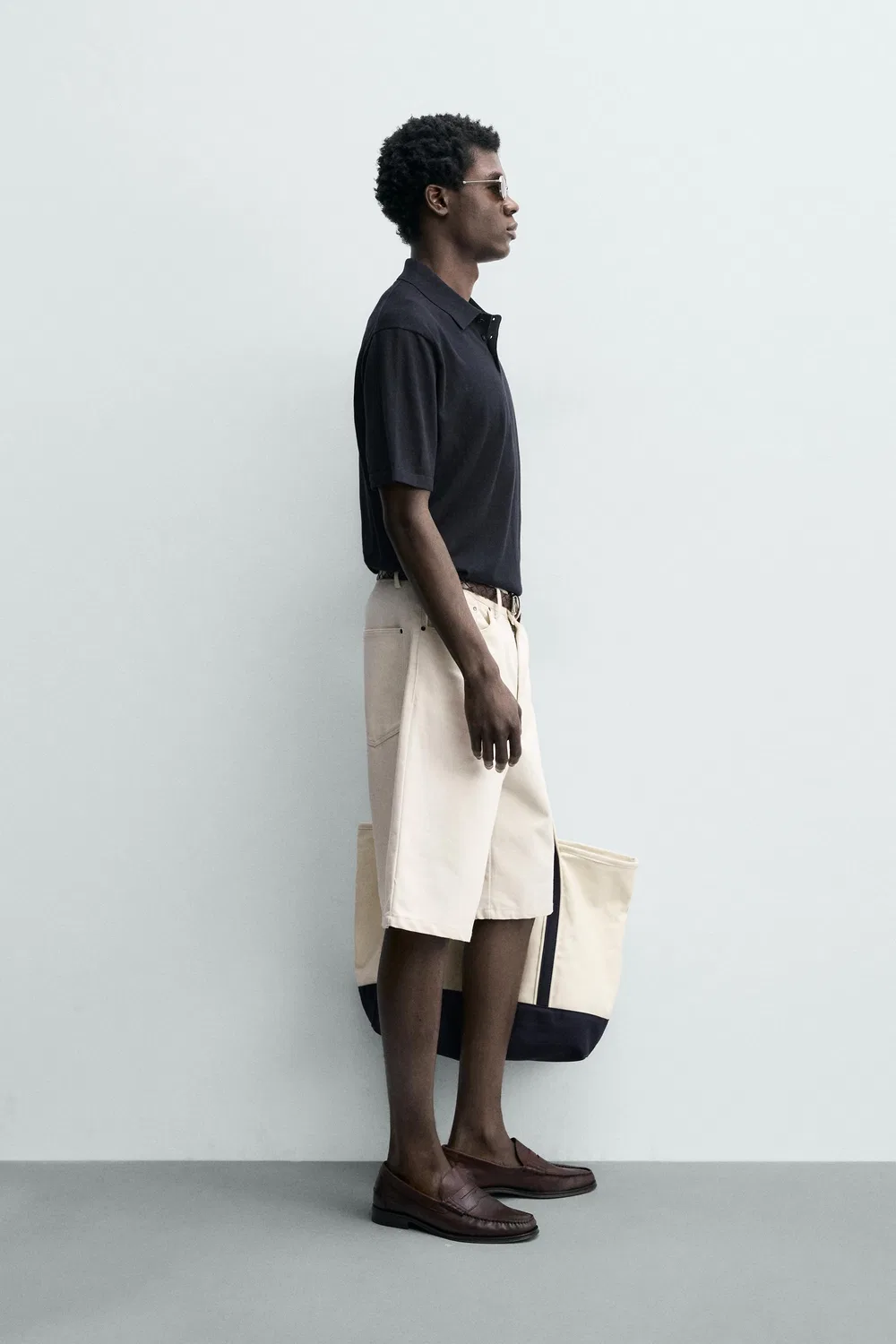 Поло из трикотажа из хлопковой смеси, стандартного кроя ZARA, Dark Navy — фото 4
