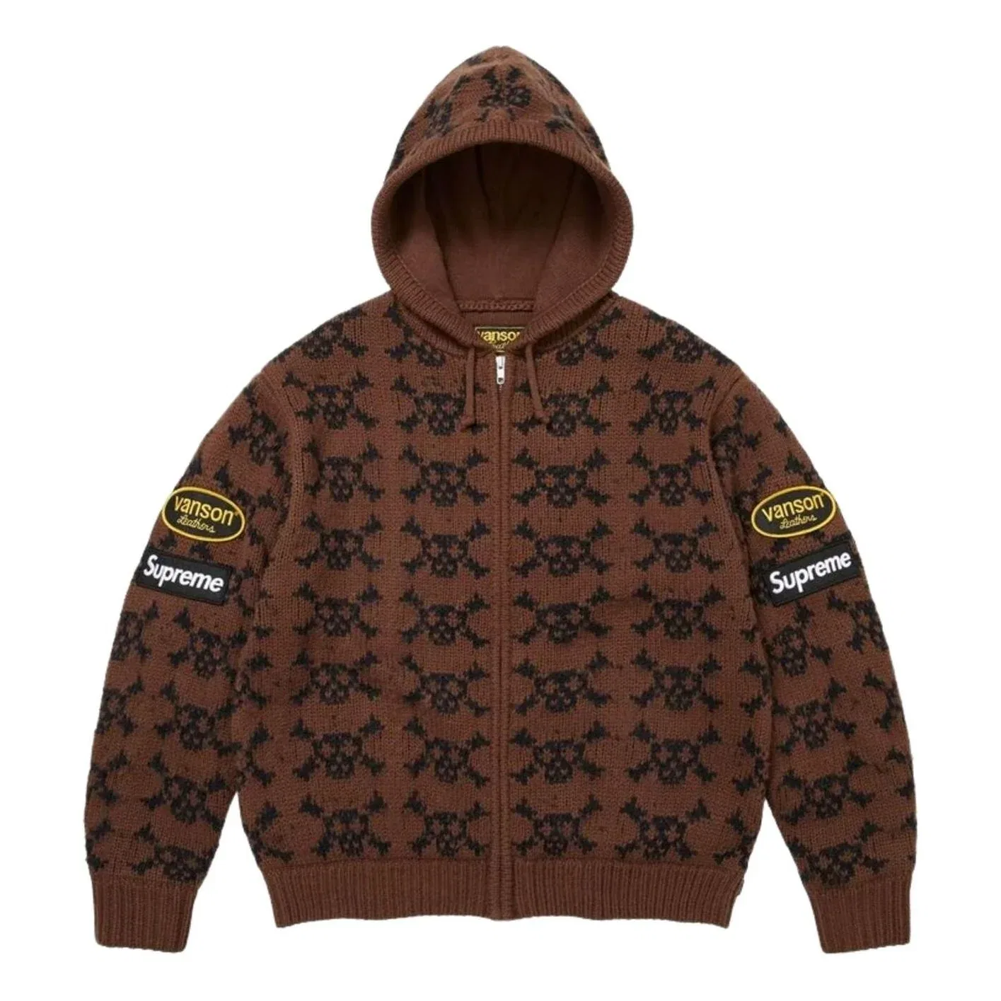 Мужское худи FW26 x Vanson Leathers Skull Zip Up Hooded Sweater 'Brown' Supreme, коричневый