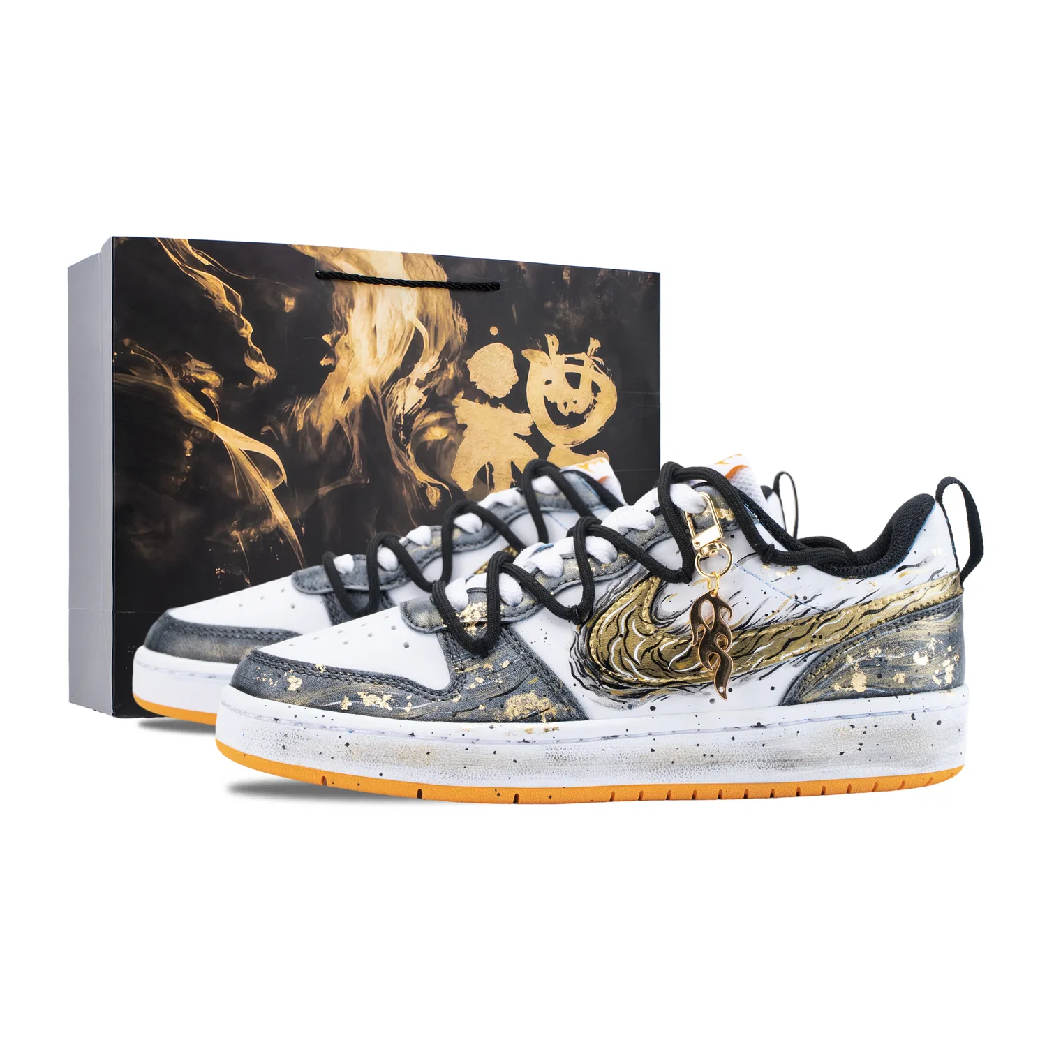 Детские кеды для скейтбординга с принтом Nike Court Borough, Black Gold Shopping Bag