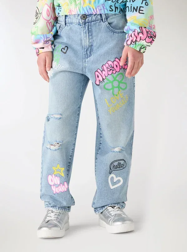 Брюки с принтом Mom con stampa e strappi, Terranova Denim Medio, синий — фото 2